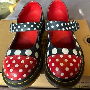 Dr. Martens Red and Black Polka Dot Flats